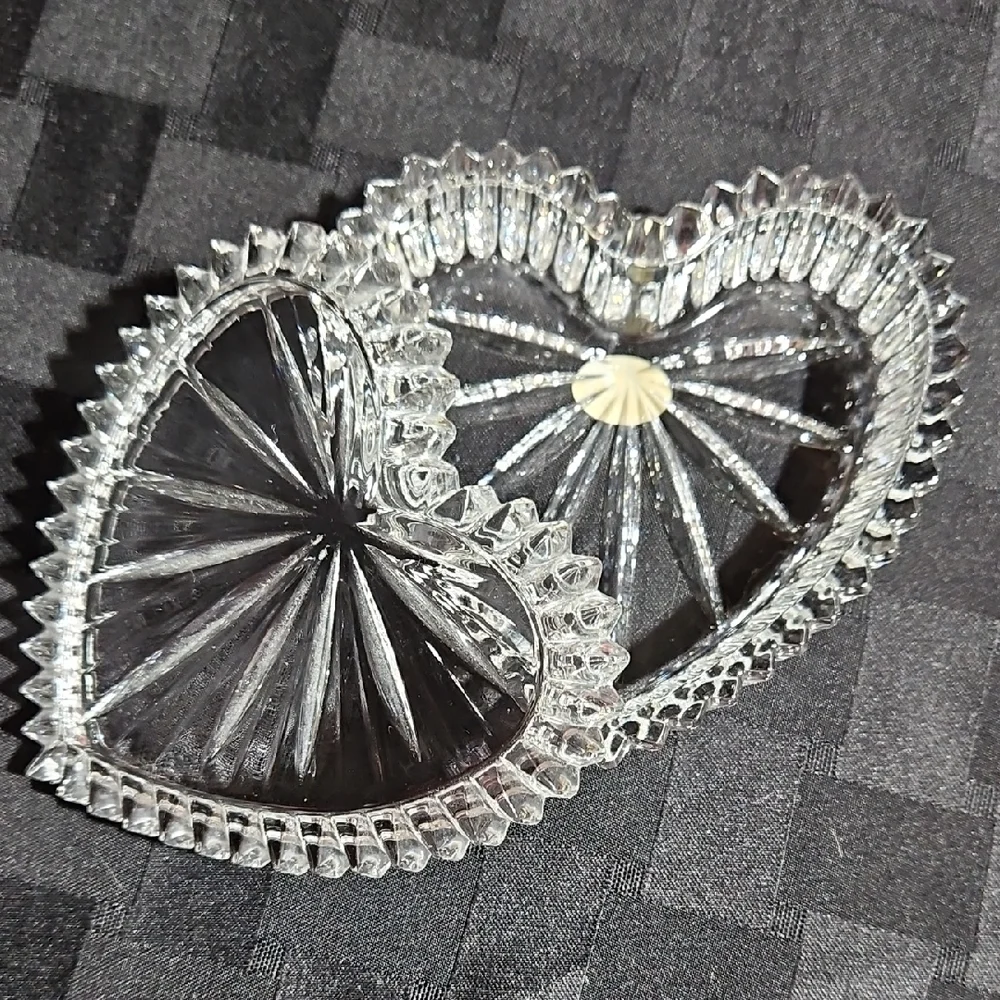 VTG Gorham Crystal Heart Shaped Trinket Jewelry Box Lid West Germany